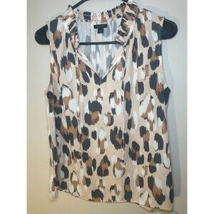 Ann Taylor sleeveless blouse ruffled neckline leopard print SIZE XS